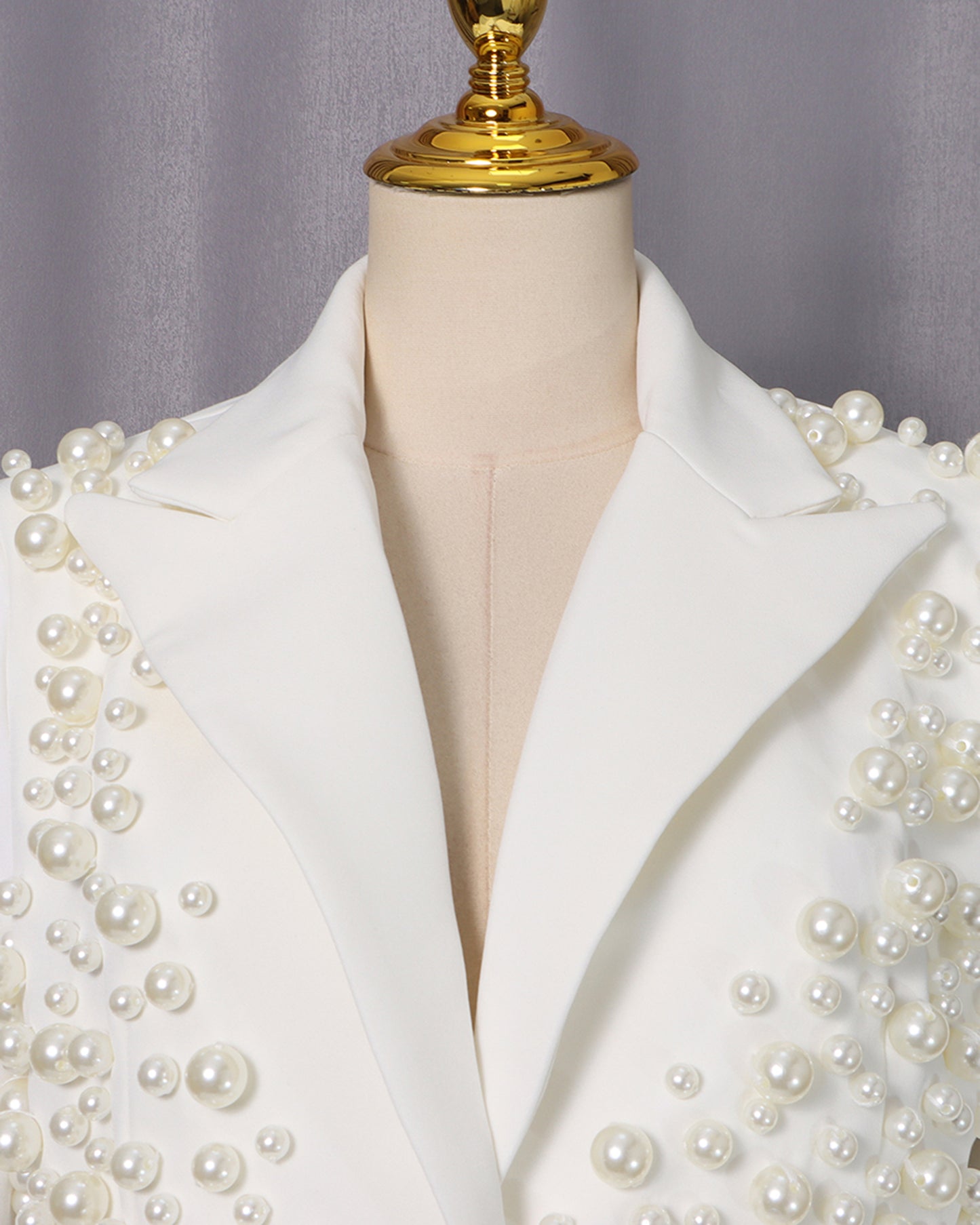 White Pearl Embellished Blazer & Skirt Set