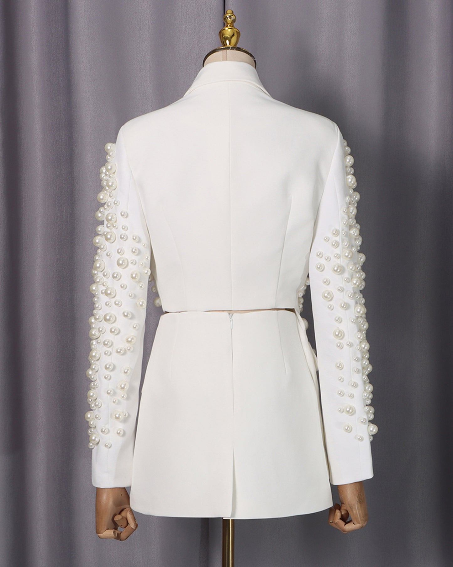 White Pearl Embellished Blazer & Skirt Set