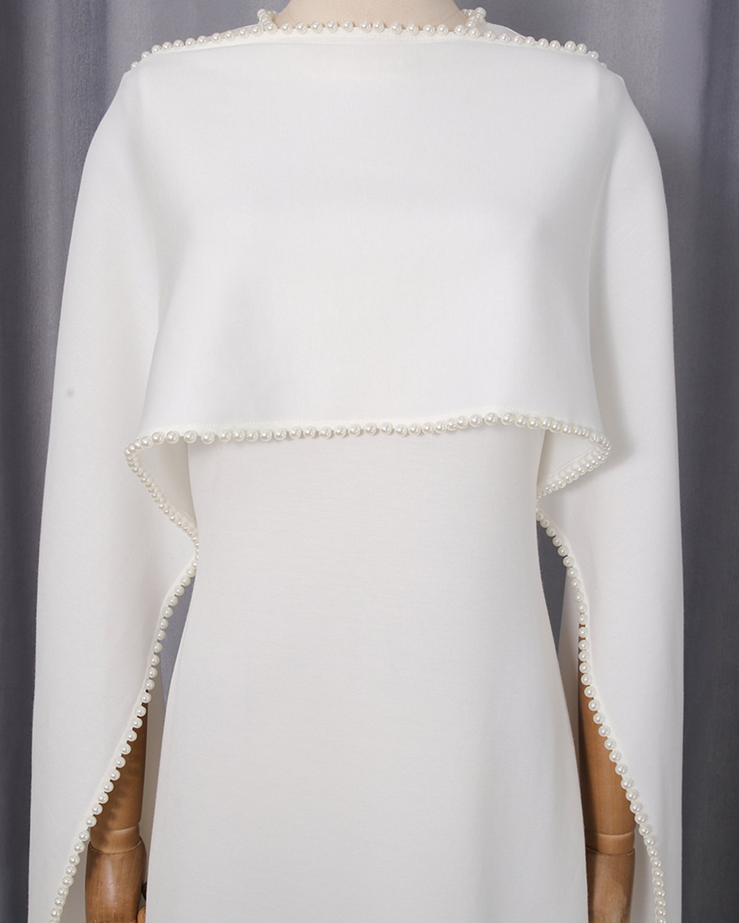 White Pearl Trim Cape Dress Two-Piece Set