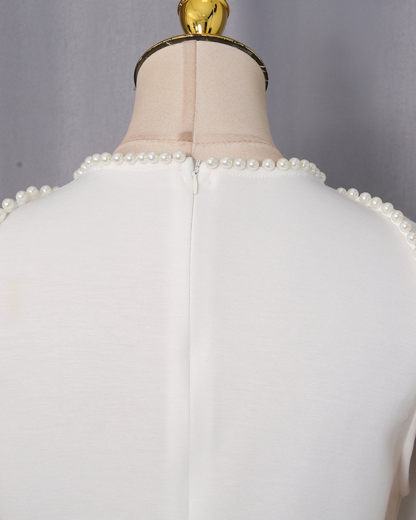 White Pearl Trim Cape Dress Two-Piece Set