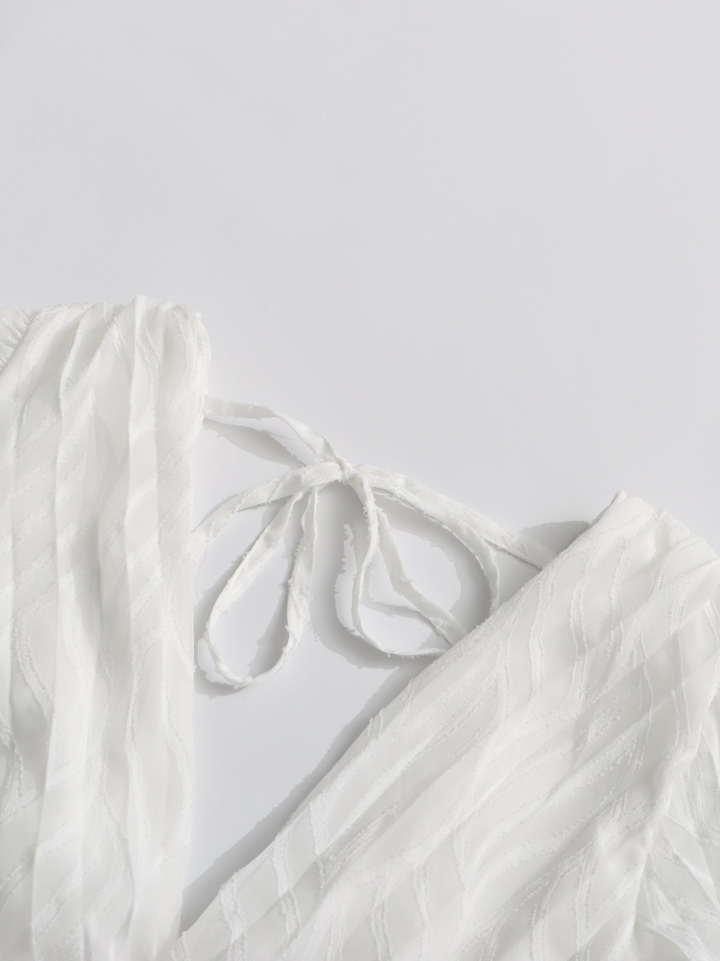 White Pleated Maxi Dress with V-Neck & Puff Sleeves