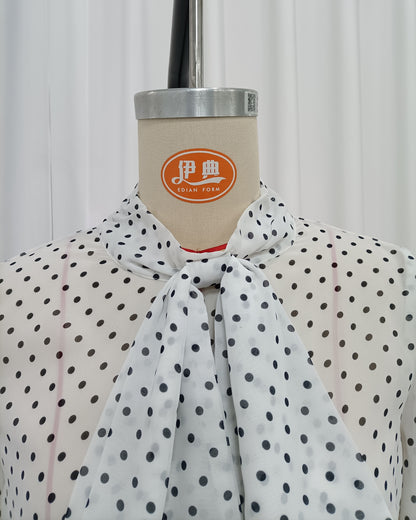 White Polka Dot Bow Tie Neck Bodysuit Jumpsuit