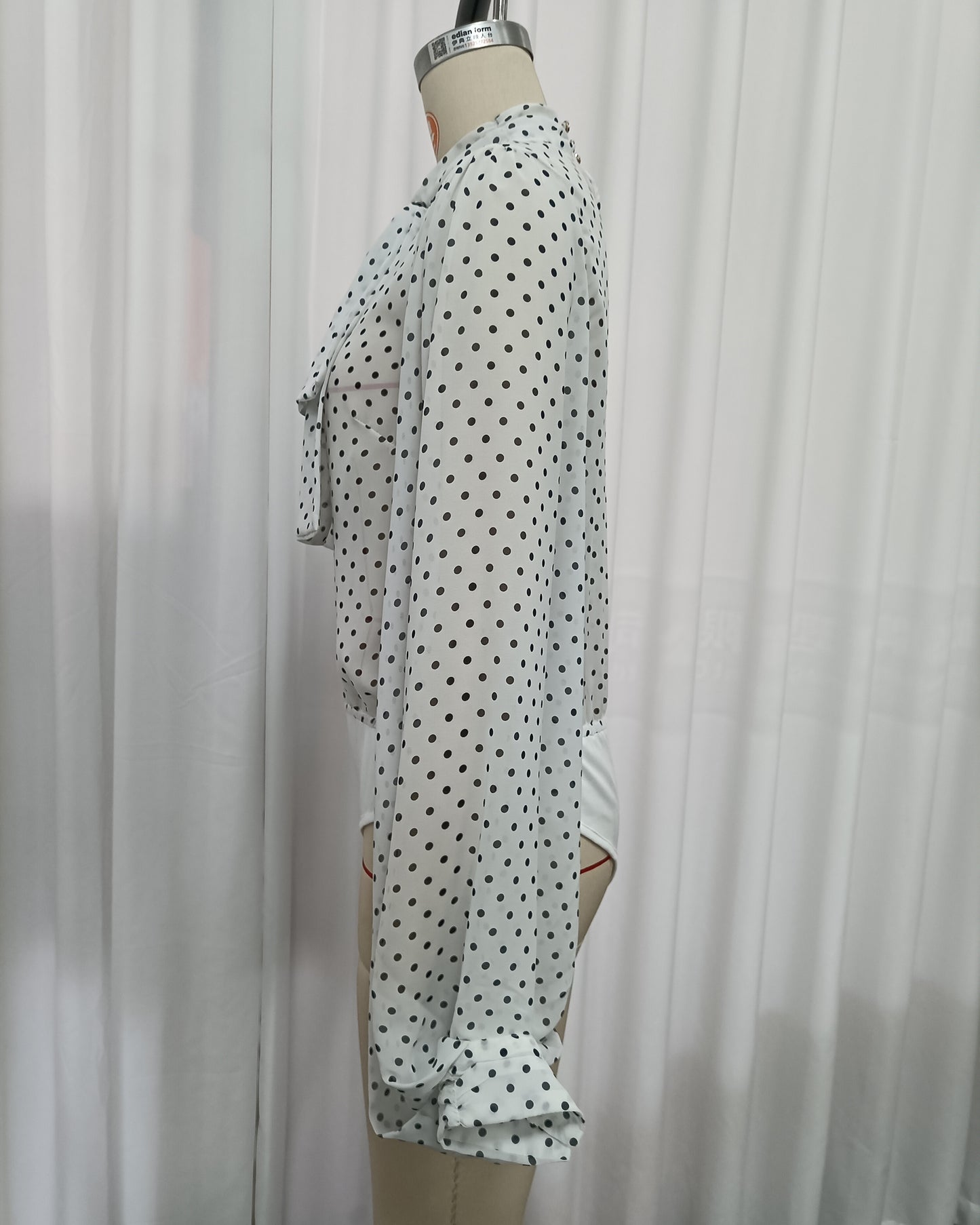 White Polka Dot Bow Tie Neck Bodysuit Jumpsuit