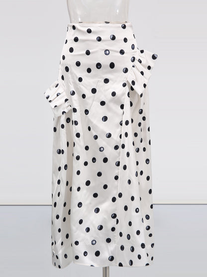 Apricot Polka Dot Midi Skirt with Ruffle Details