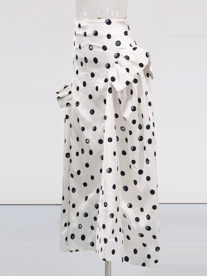 Apricot Polka Dot Midi Skirt with Ruffle Details