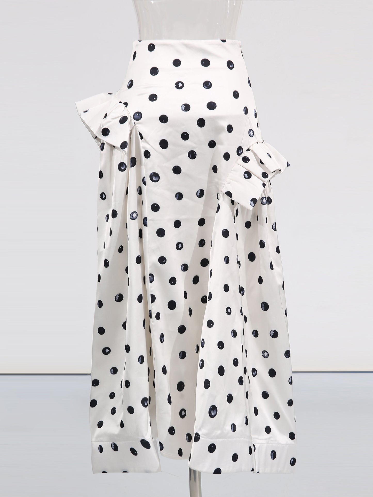 Apricot Polka Dot Midi Skirt with Ruffle Details