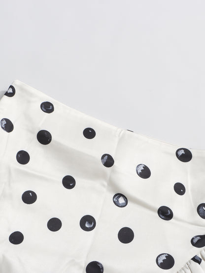 Apricot Polka Dot Midi Skirt with Ruffle Details