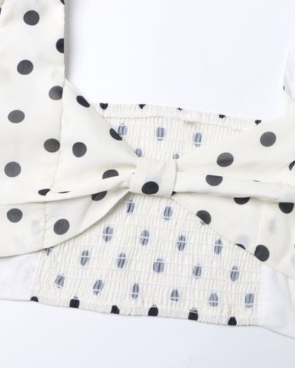 White Polka Dot Puff Sleeve Top & Skirt Set