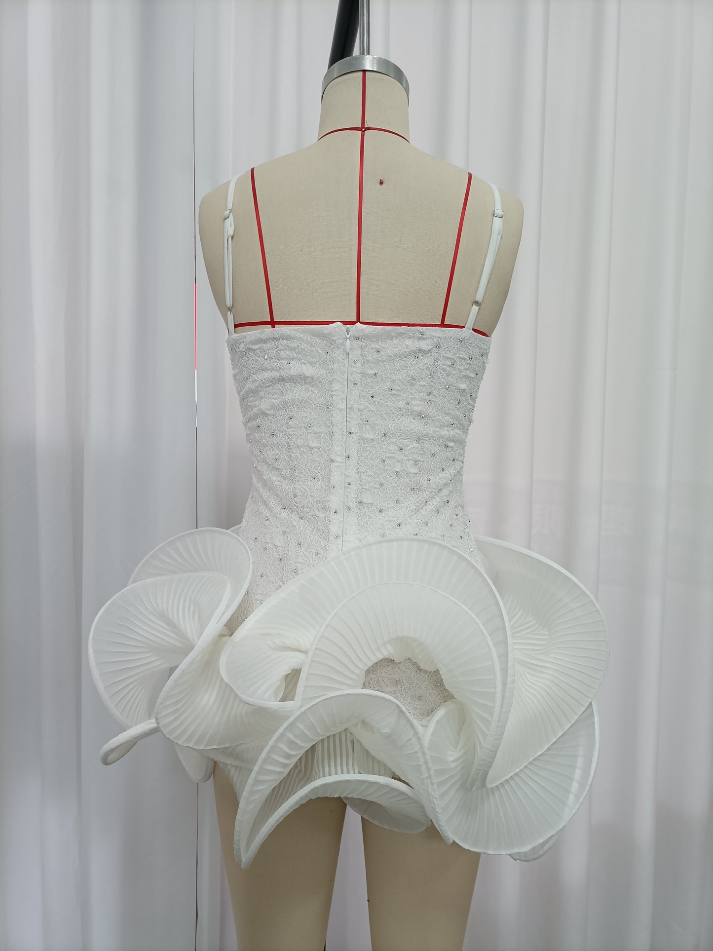 White Rhinestone-Embellished Spaghetti Strap Dress