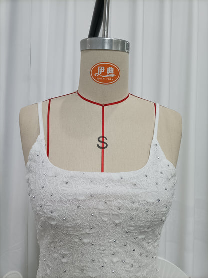 White Rhinestone-Embellished Spaghetti Strap Dress