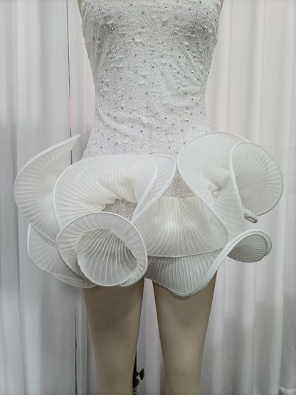 White Rhinestone-Embellished Spaghetti Strap Dress