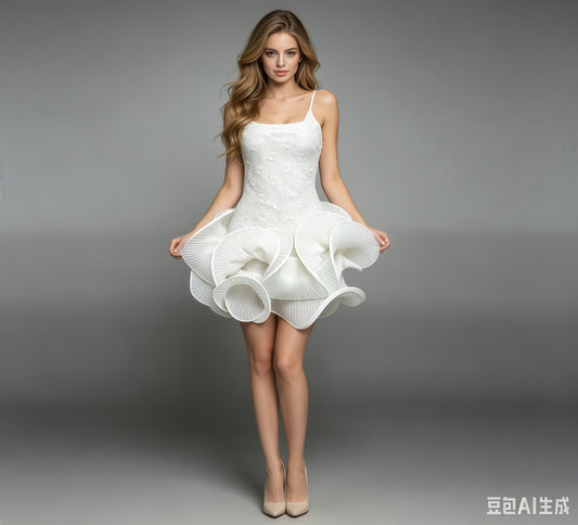White Rhinestone-Embellished Spaghetti Strap Dress