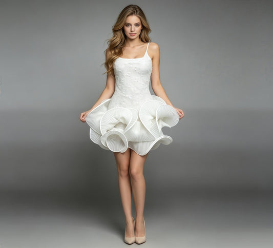 White Rhinestone-Embellished Spaghetti Strap Dress