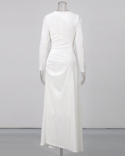 White Rhinestone Buckle Fitted Maxi Gown