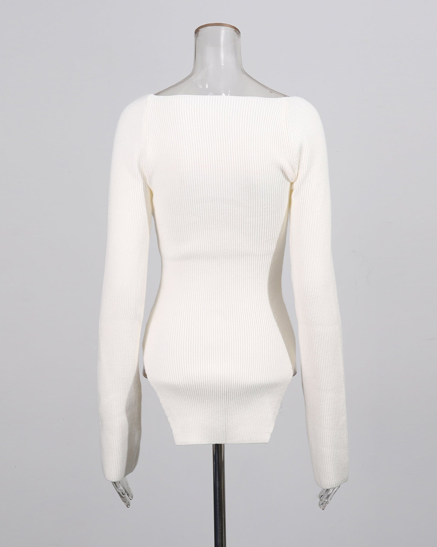 White Knitting Sweater with Gold Keyhole Accent