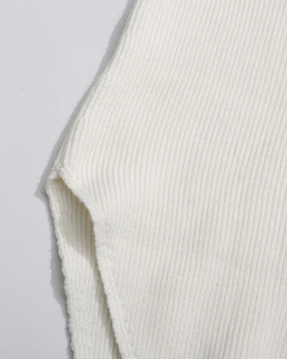 White Knitting Sweater with Gold Keyhole Accent