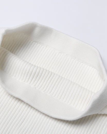 White Ribbed Knit Cutout Long-Sleeve Set