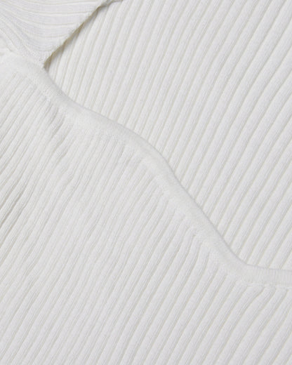 White Ribbed Knit Cutout Long-Sleeve Set