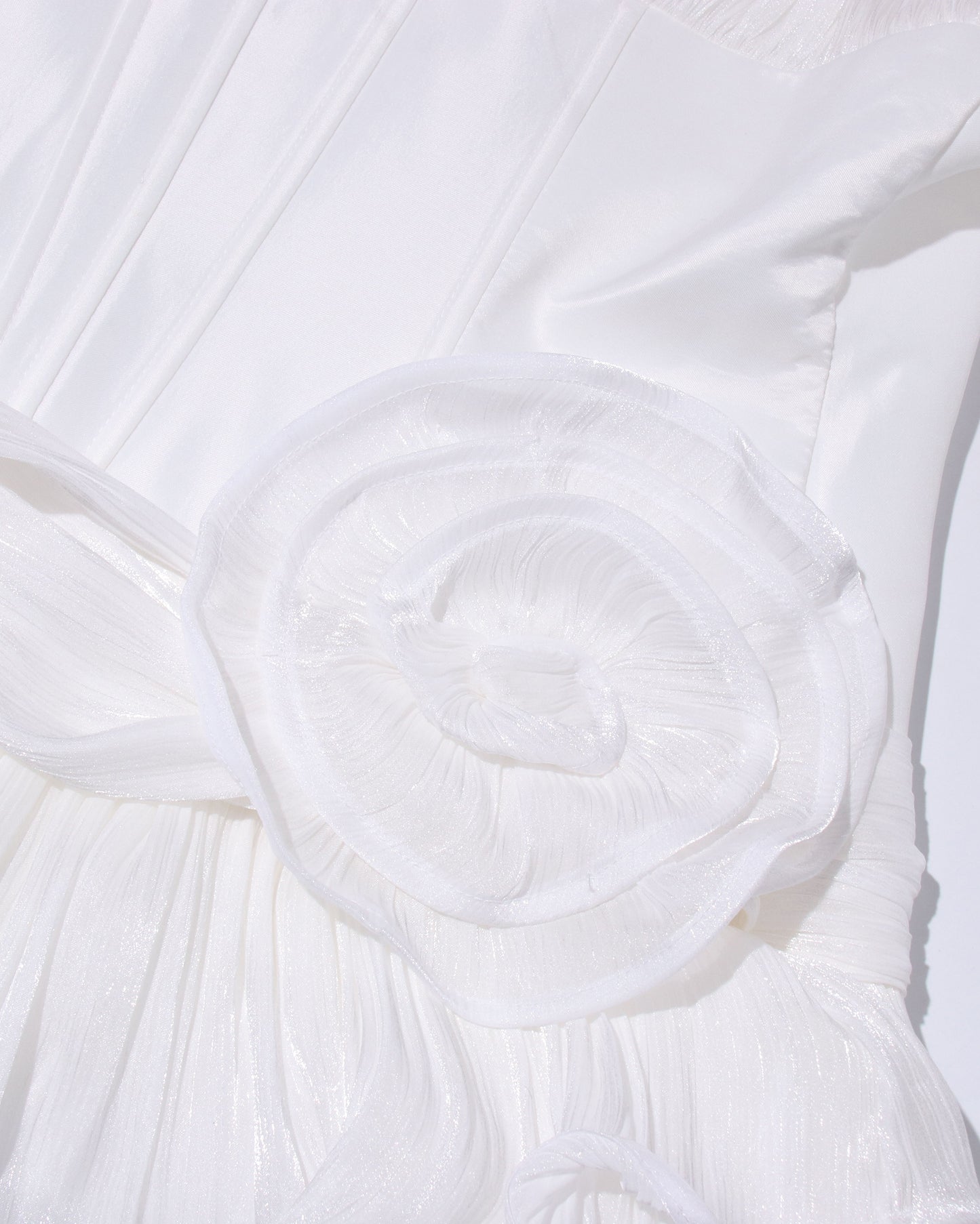 White Ruched Corset Midi Dress with Ruffled Hem