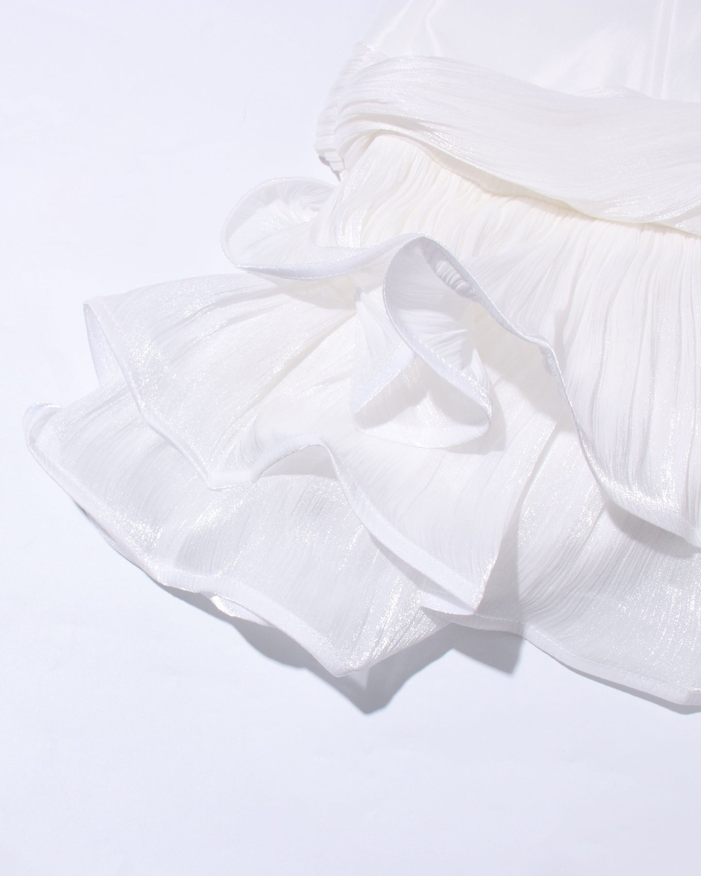 White Ruched Corset Midi Dress with Ruffled Hem