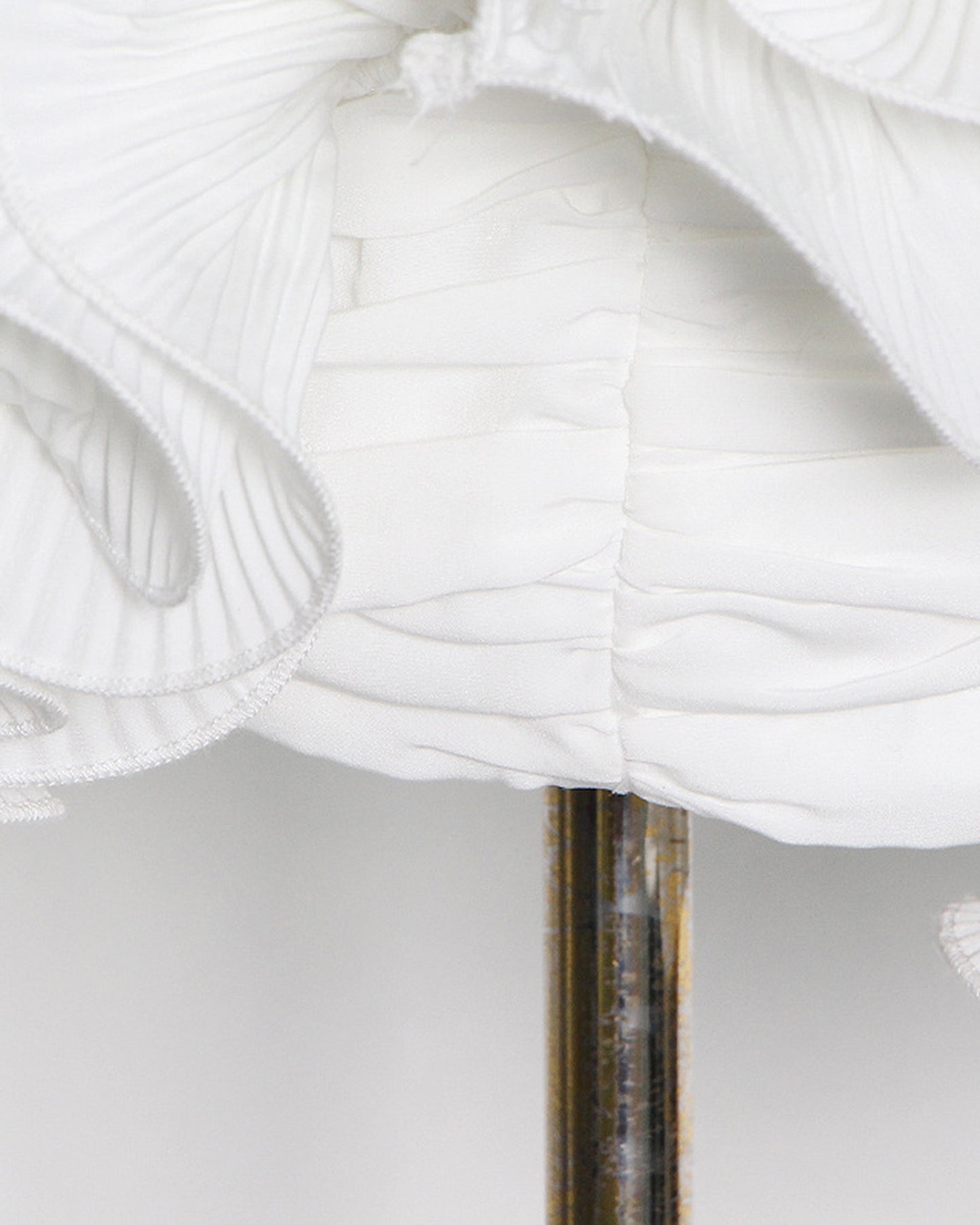 White Ruched Mini Skirt with Pleated Ruffle Hem