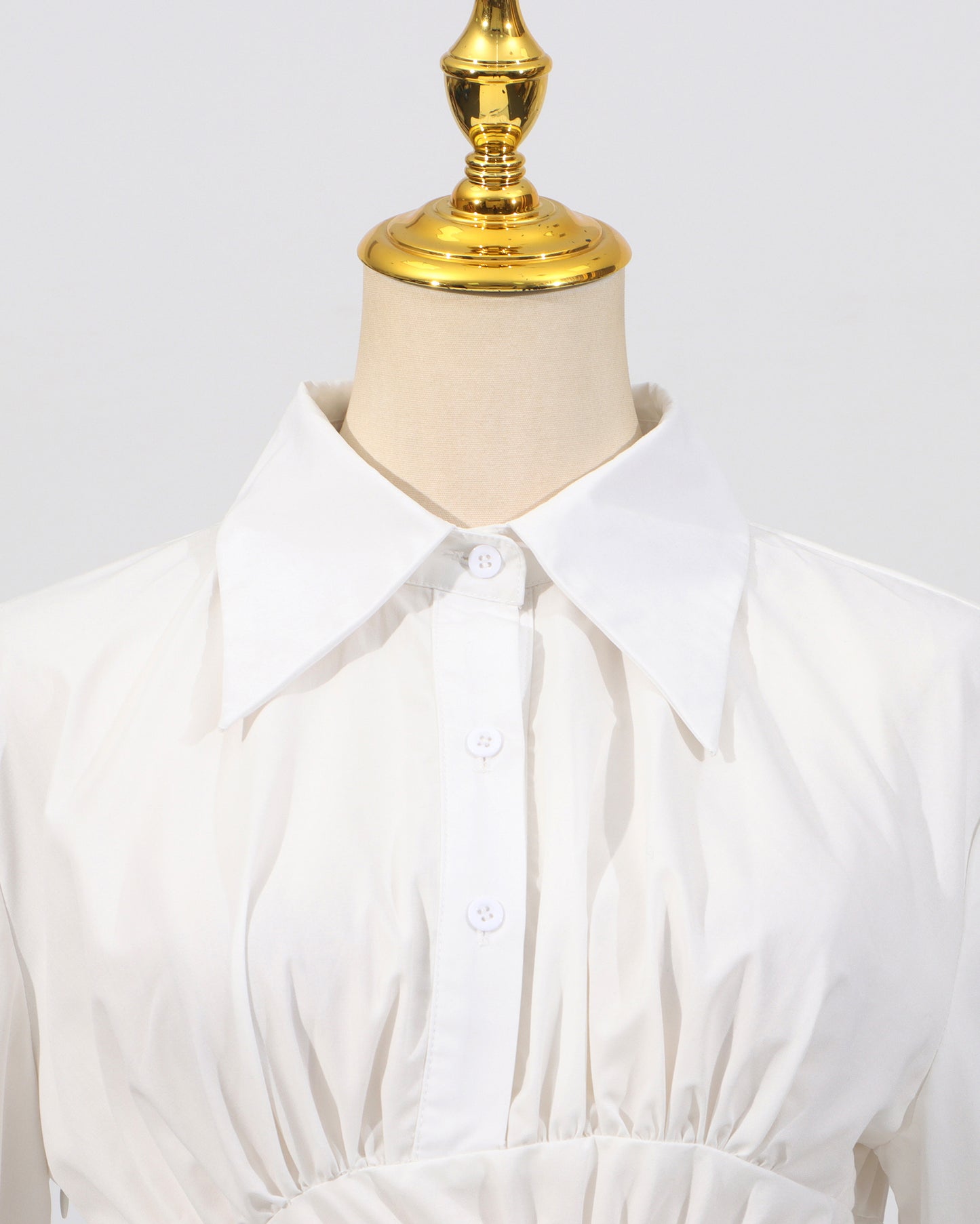 White Ruched Sunburst Shirt Dress