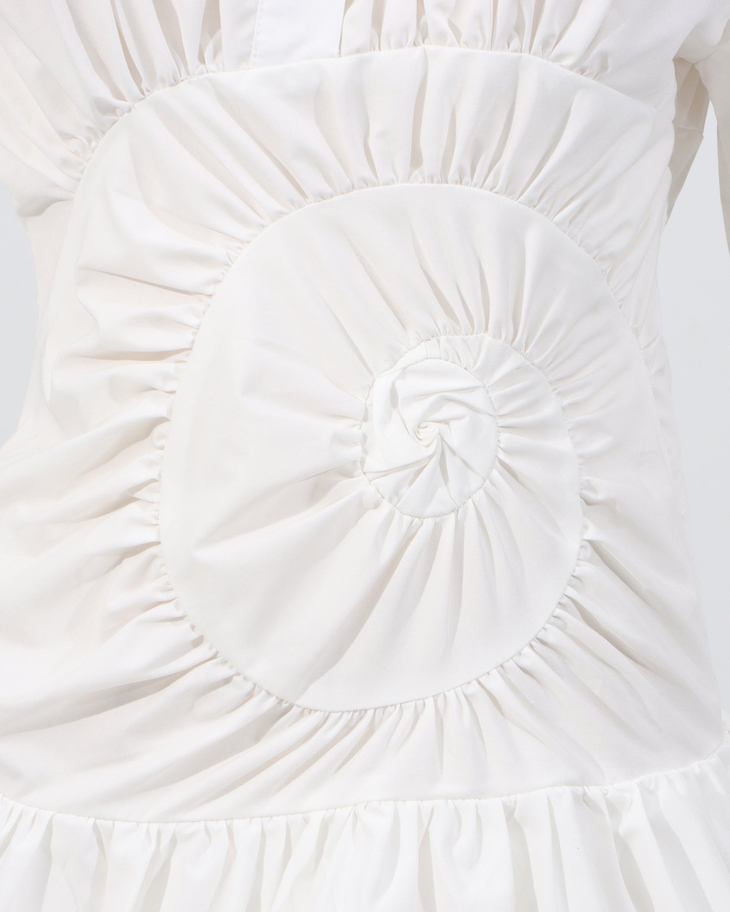 White Ruched Sunburst Shirt Dress