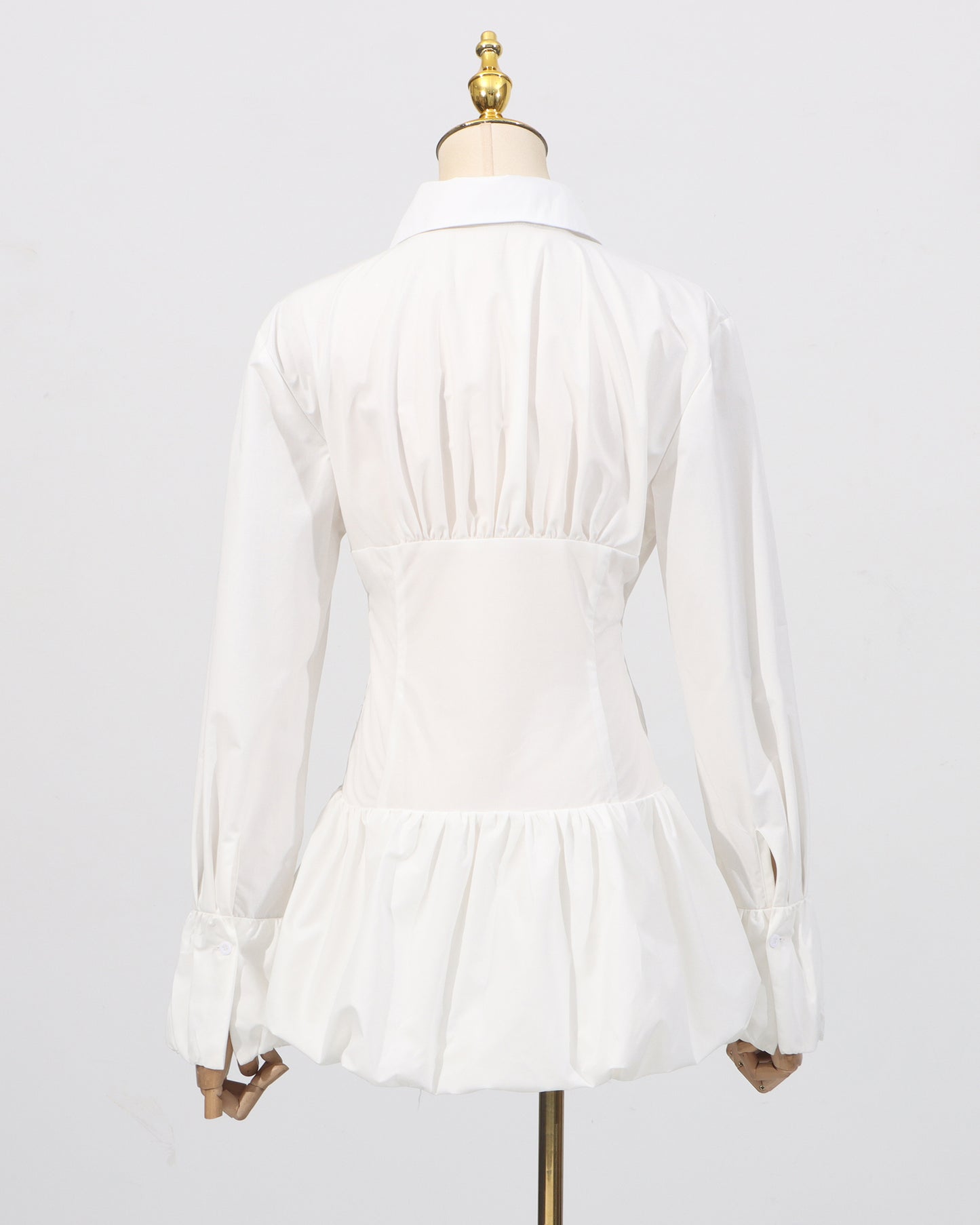 White Ruched Sunburst Shirt Dress