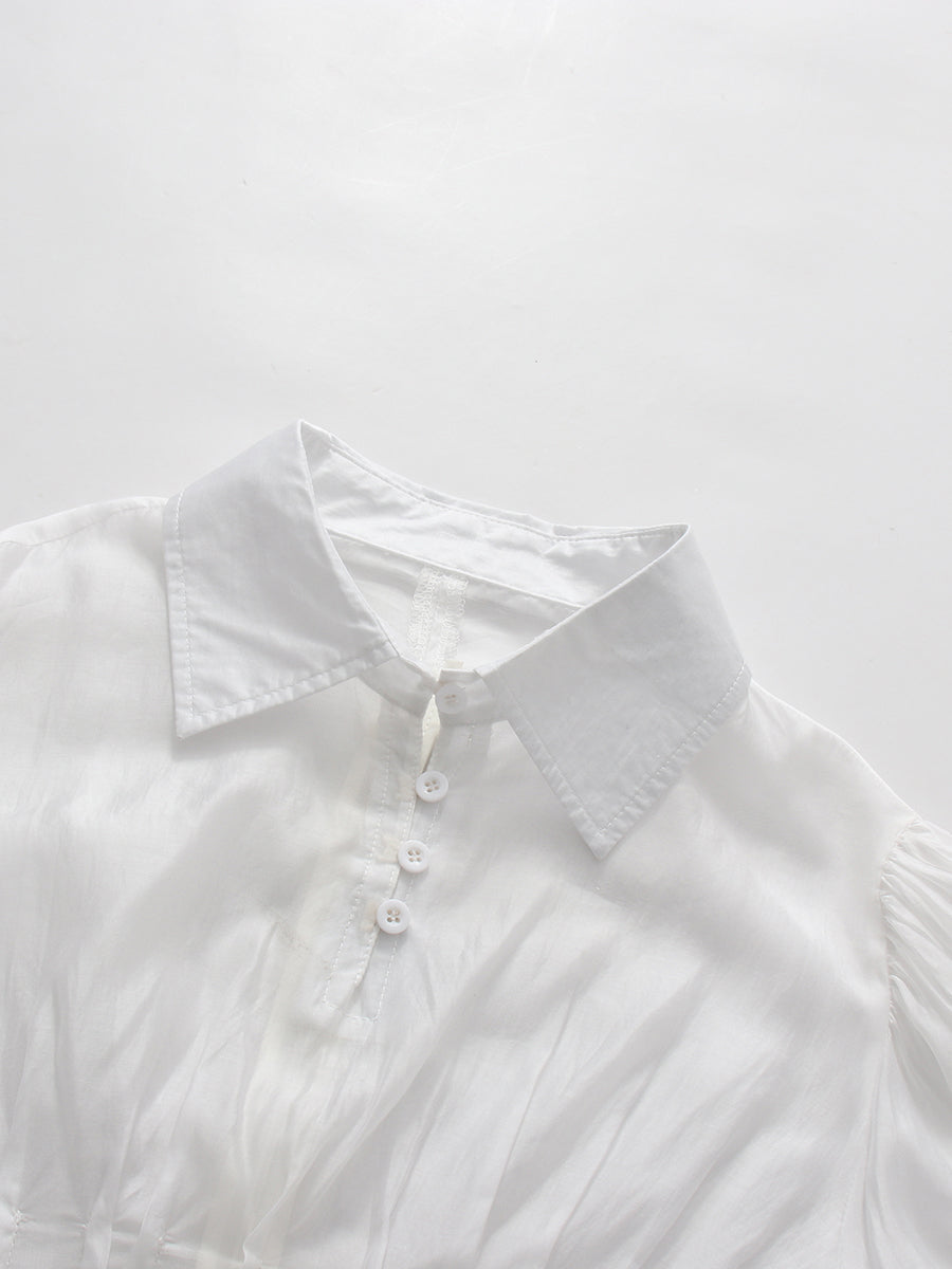 White Ruffle Collar Long Sleeve Top With Tie Detail