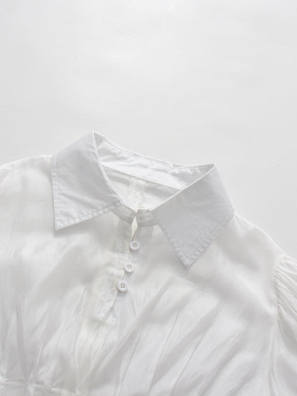 White Ruffle Collar Long Sleeve Top With Tie Detail