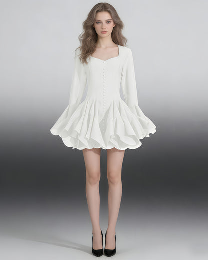 White Ruffle Hem Mini Dress