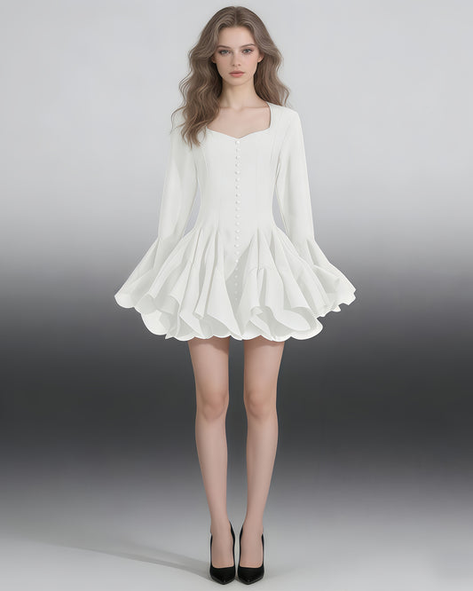 White Ruffle Hem Mini Dress