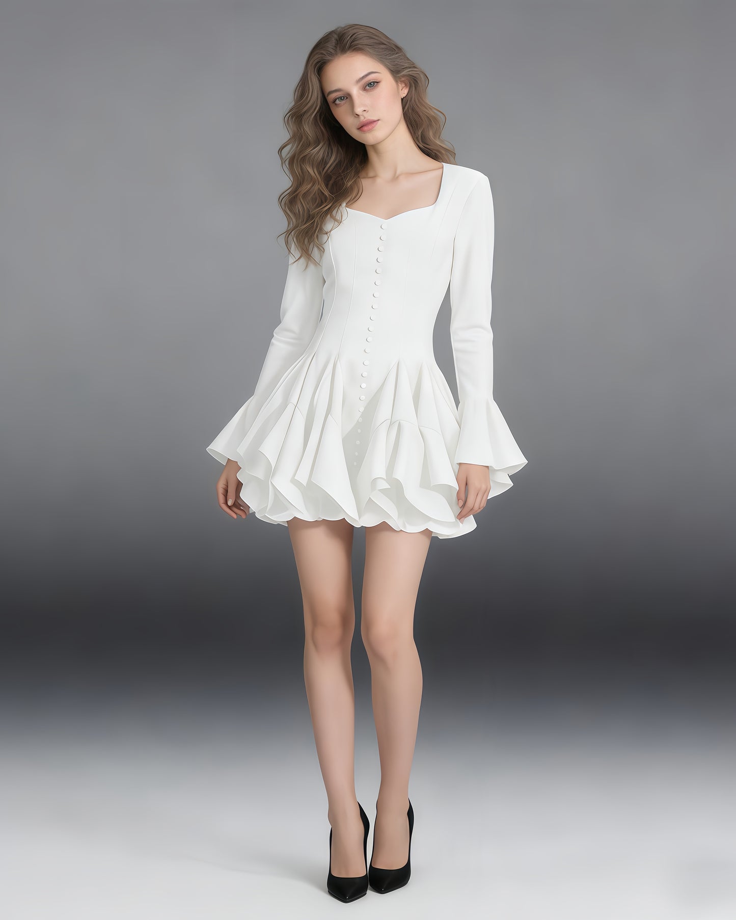 White Ruffle Hem Mini Dress