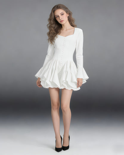 White Ruffle Hem Mini Dress