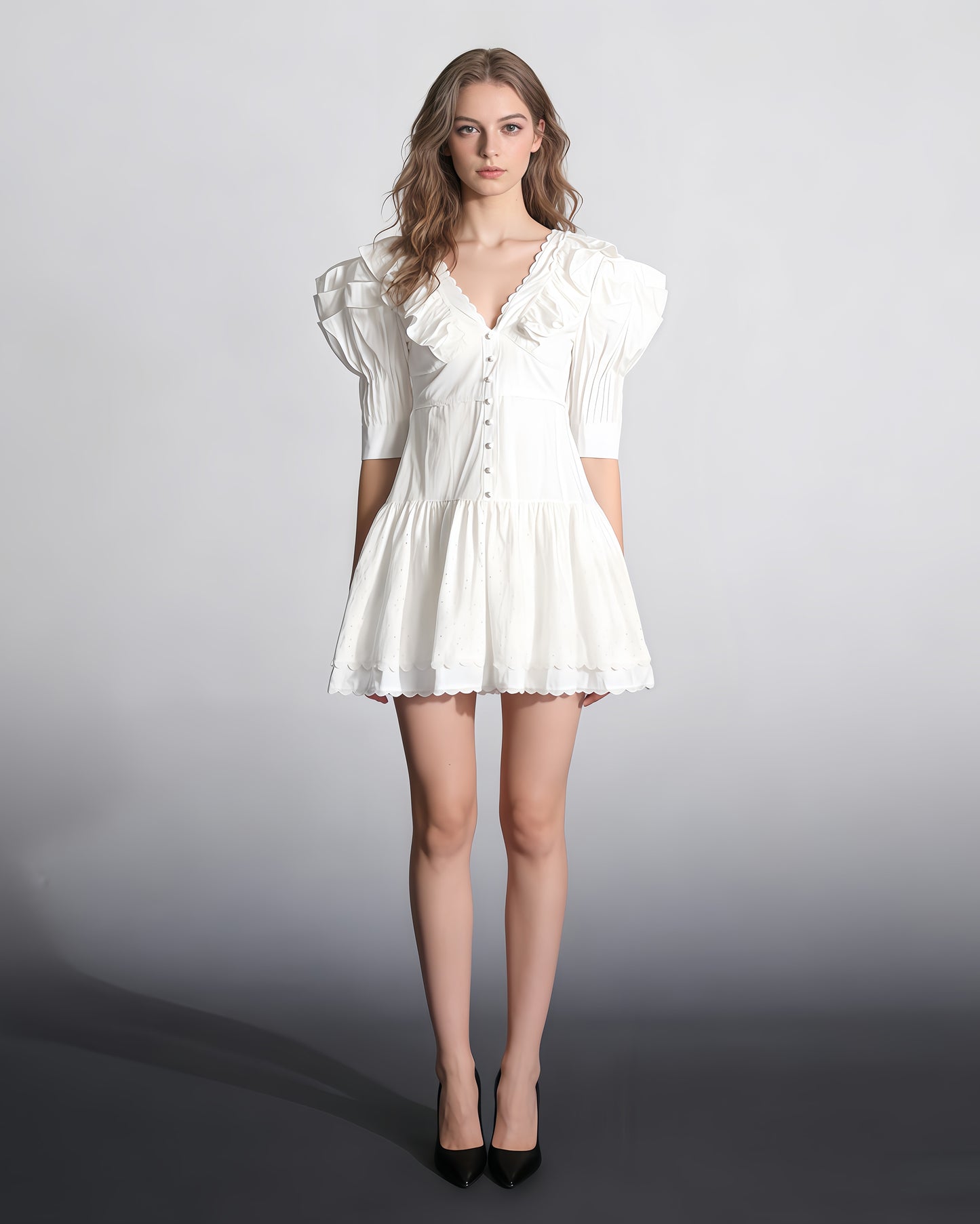 White Ruffled Eyelet Mini Dress