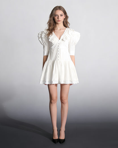 White Ruffled Eyelet Mini Dress