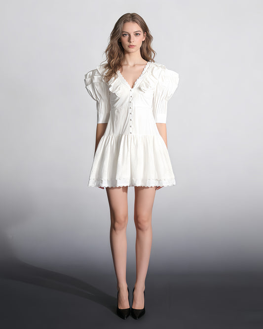 White Ruffled Eyelet Mini Dress