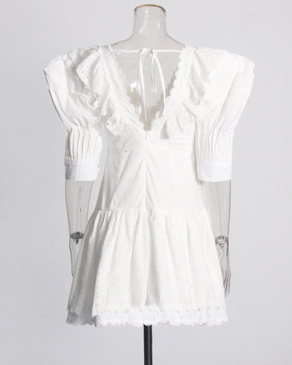 White Ruffled Eyelet Mini Dress