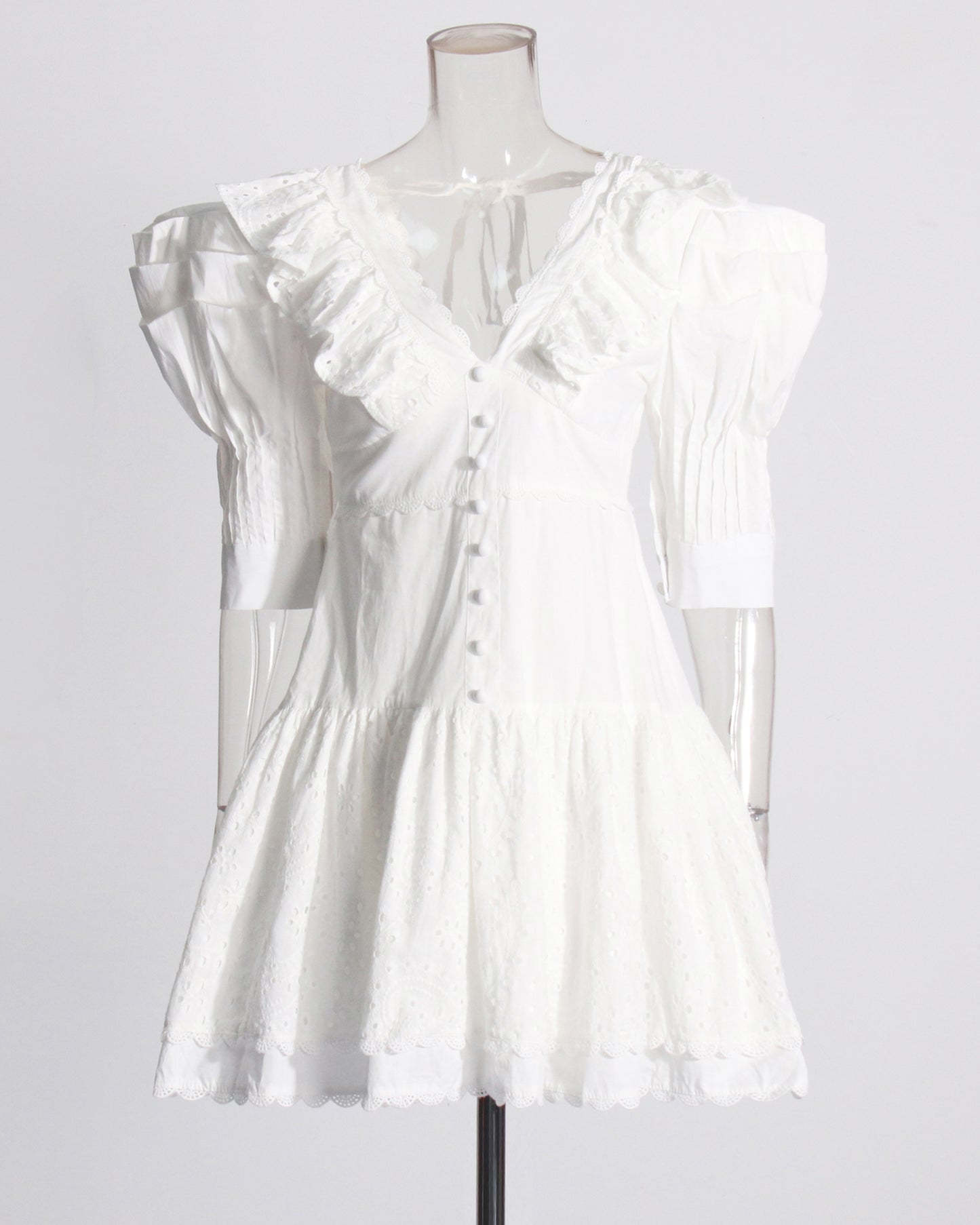 White Ruffled Eyelet Mini Dress