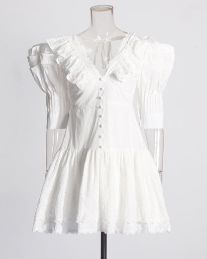 White Ruffled Eyelet Mini Dress