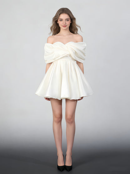 White Satin Bow Strapless Mini Dress