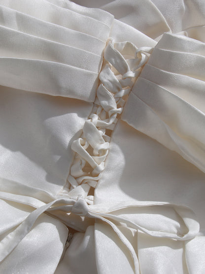 White Satin Bow Strapless Mini Dress