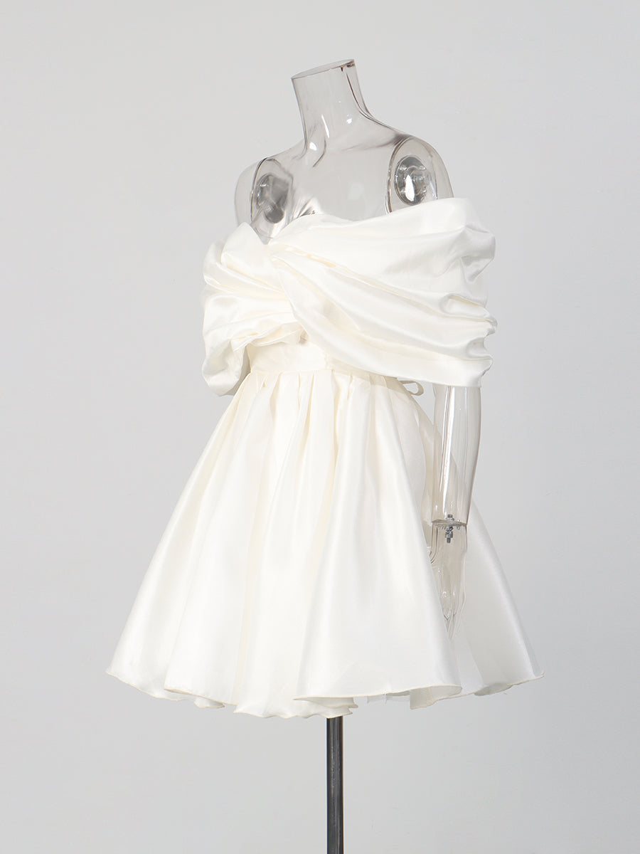 White Satin Bow Strapless Mini Dress