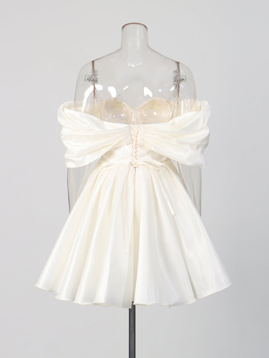 White Satin Bow Strapless Mini Dress