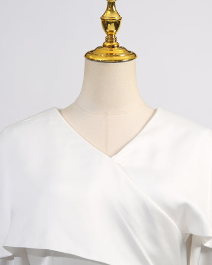 White Satin Cape Sleeve Fitted Top