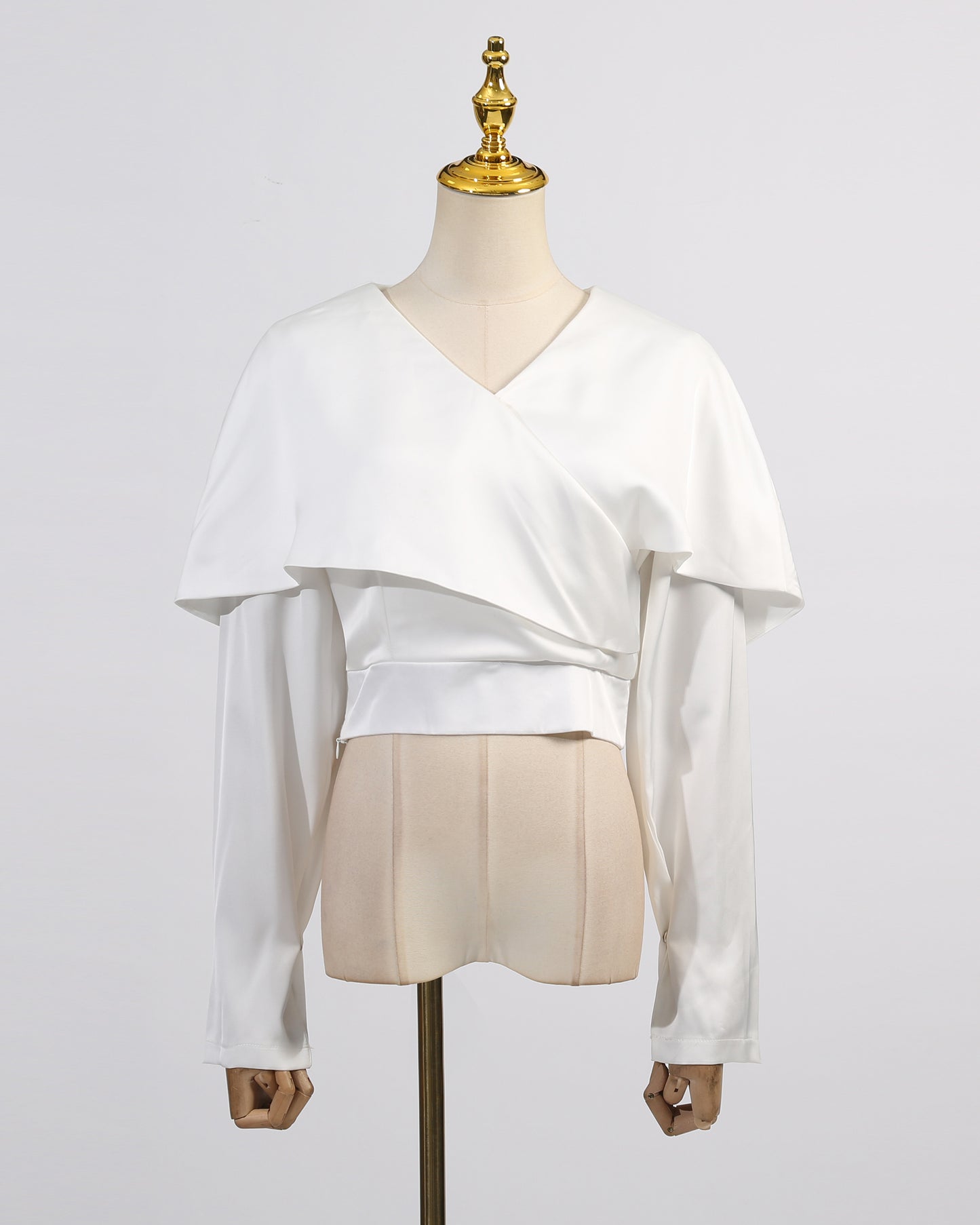 White Satin Cape Sleeve Fitted Top