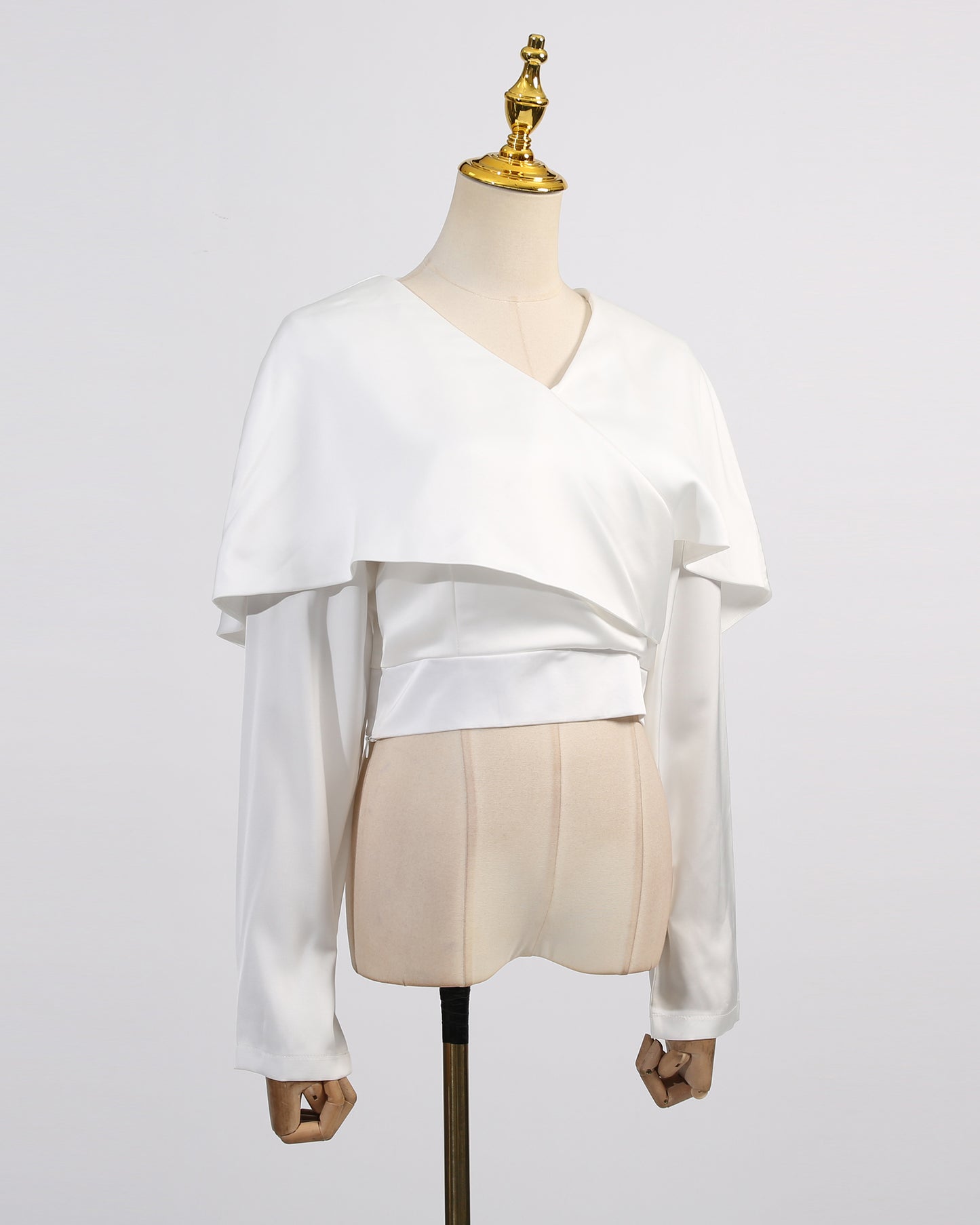 White Satin Cape Sleeve Fitted Top