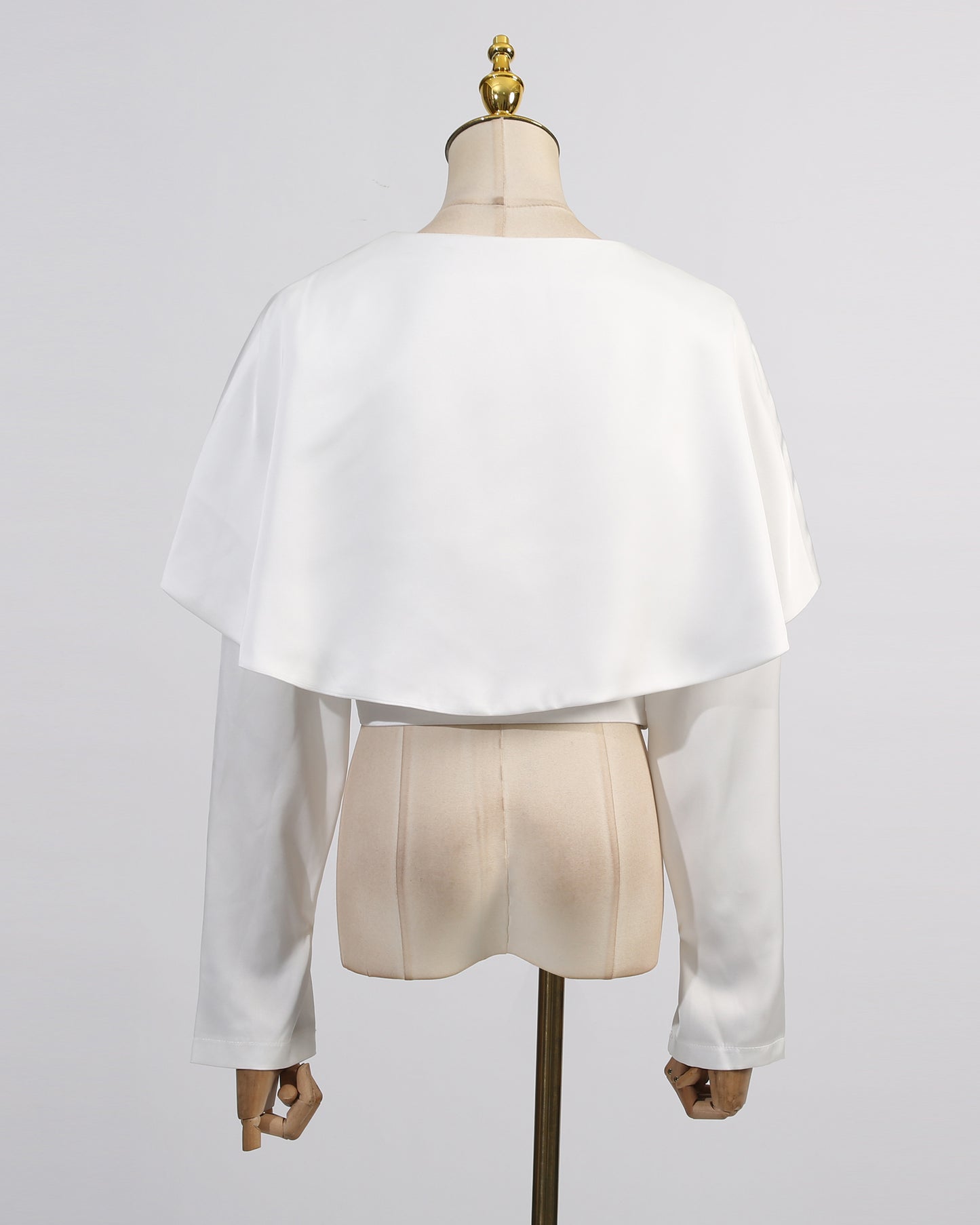 White Satin Cape Sleeve Fitted Top