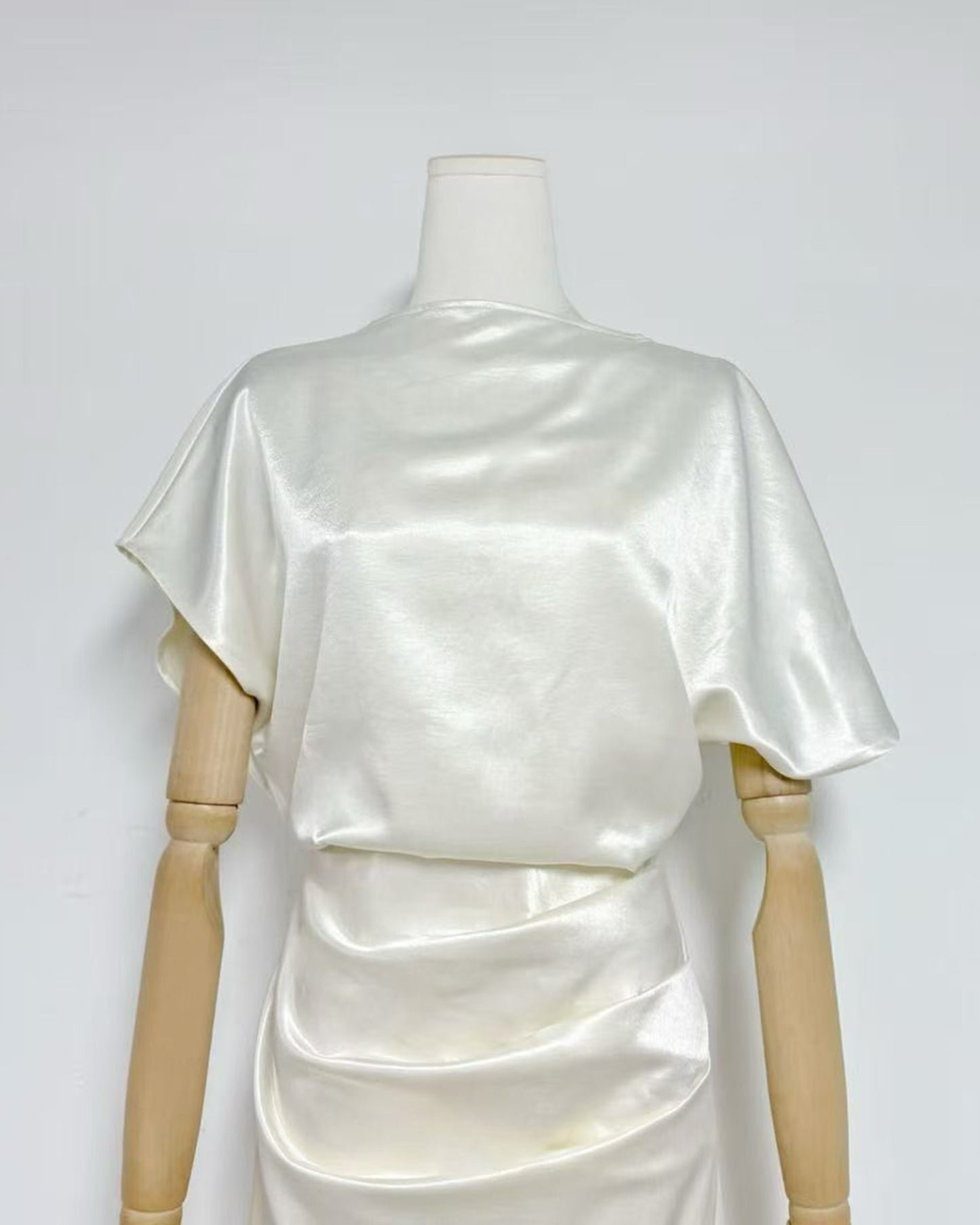 White Satin Draped Maxi Dress