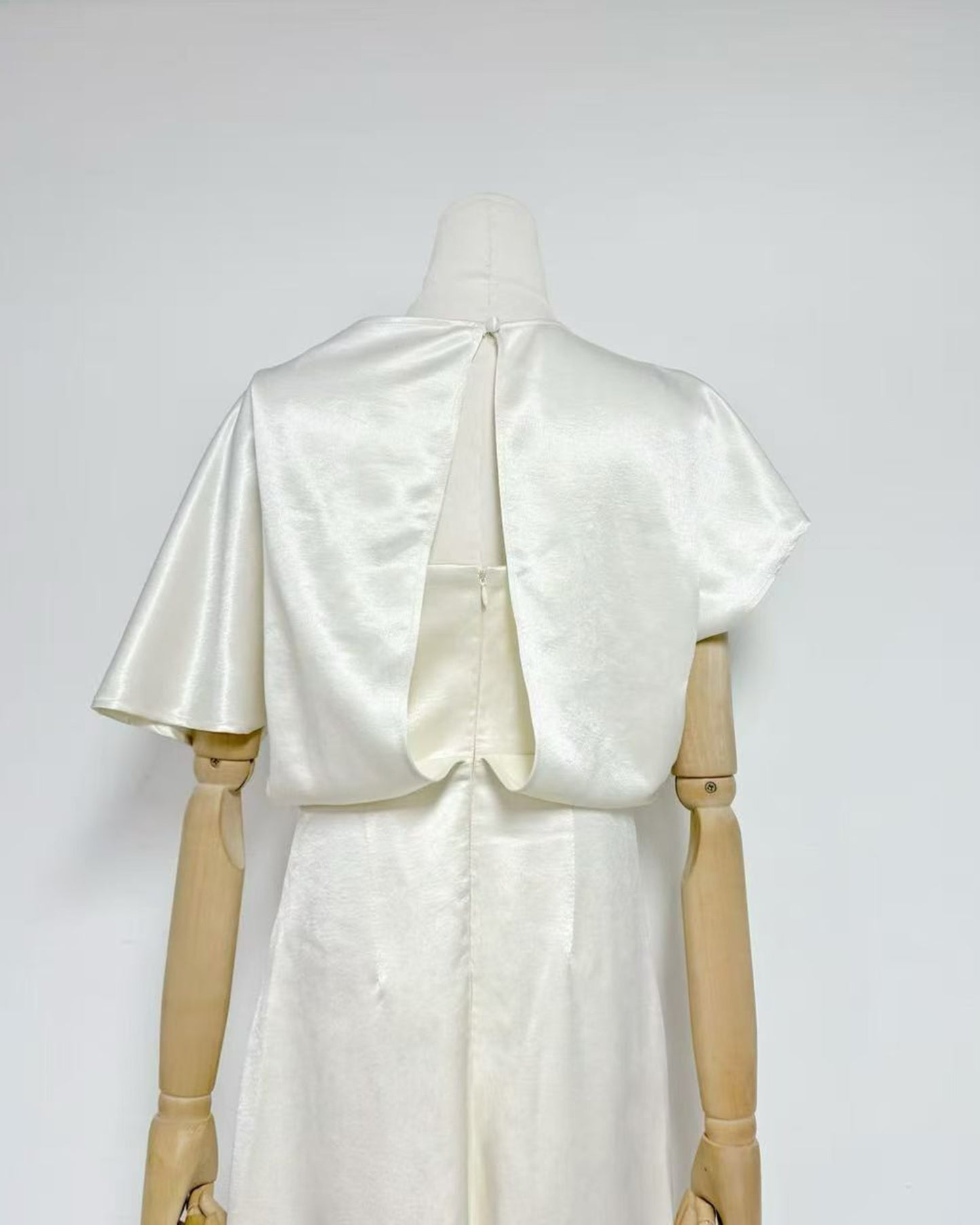 White Satin Draped Maxi Dress